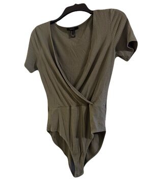 Forever 21 Olive Green Ribbed Wrap Bodysuit